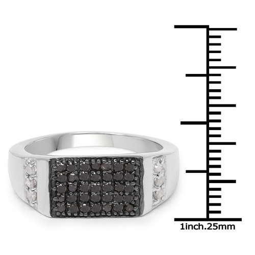 0.55 Carat Genuine Black Diamond and White Diamond .925 Sterling Silver Ring