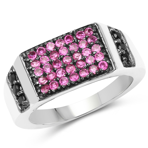 1.44 Carat Created Ruby & Black Spinel .925 Sterling Silver Ring