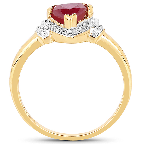 14K Yellow Gold Plated 0.83 Carat Glass Filled Ruby and White Topaz .925 Sterling Silver Ring