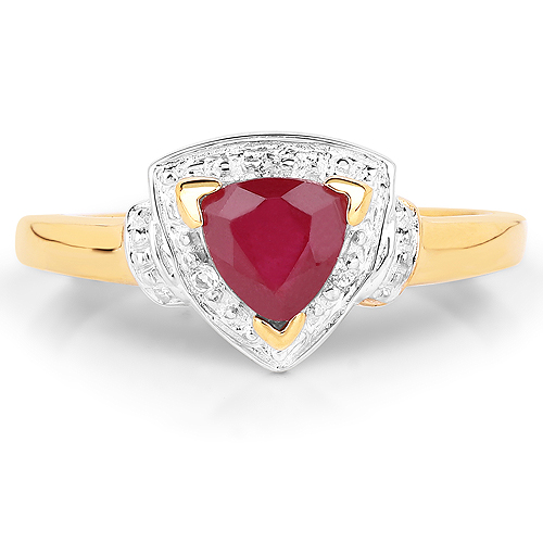 14K Yellow Gold Plated 0.83 Carat Glass Filled Ruby and White Topaz .925 Sterling Silver Ring