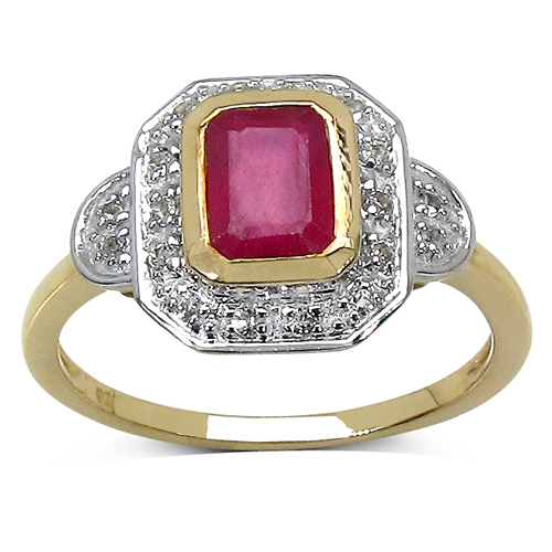 Ruby-1.34 Carat Glass Filled Ruby and White Topaz .925 Sterling Silver Ring