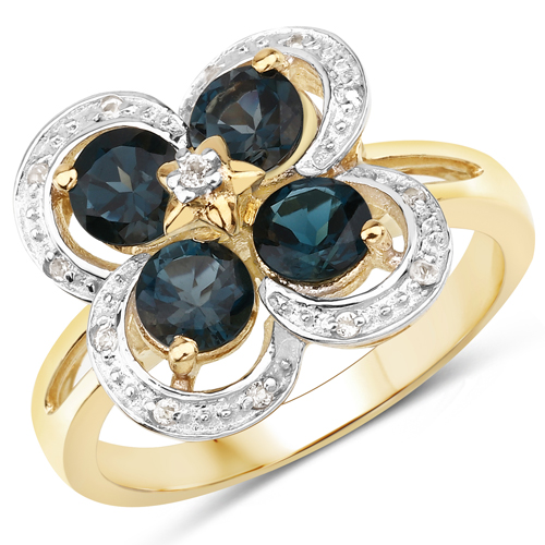 Rings-1.76 Carat Genuine London Blue Topaz and White Topaz .925 Sterling Silver Ring