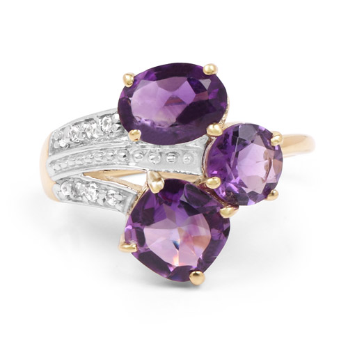 14K Yellow Gold Plated 3.15 Carat Genuine Amethyst and White Topaz .925 Sterling Silver Ring