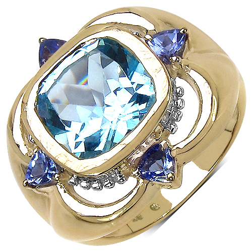 Rings-4.80 Carat Genuine Blue Topaz and Tanzanite .925 Sterling Silver Ring