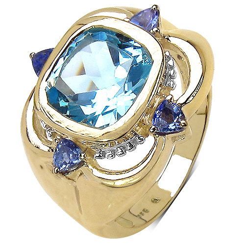 4.80 Carat Genuine Blue Topaz and Tanzanite .925 Sterling Silver Ring