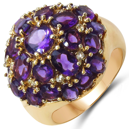 Amethyst-14K Yellow Gold Plated 8.02 Carat Genuine Amethyst & White Topaz .925 Sterling Silver Ring