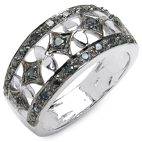 Diamond-0.29 Carat Genuine Blue Diamond .925 Sterling Silver Ring