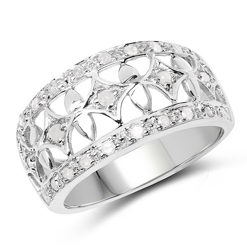 Diamond-0.32 Carat Genuine White Diamond .925 Sterling Silver Ring