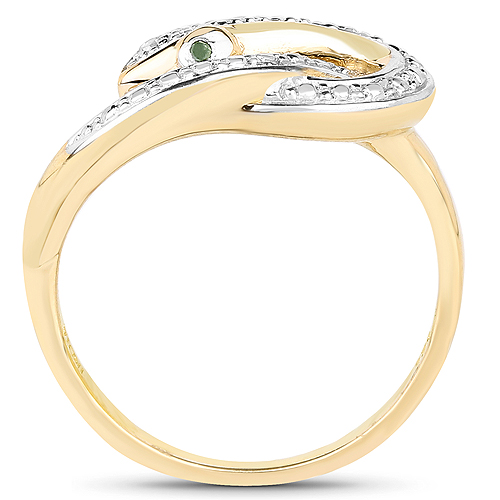 14K Yellow Gold Plated 0.06 Carat Genuine Green Diamond and White Diamond .925 Sterling Silver Ring