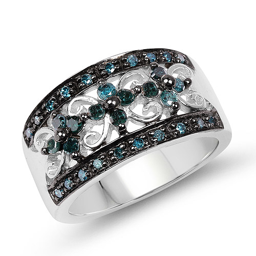 Diamond-0.54 Carat Genuine Blue Diamond .925 Sterling Silver Ring