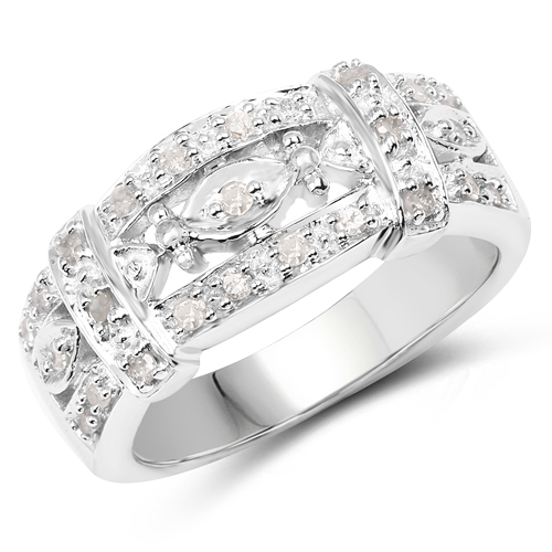 Diamond-0.32 Carat Genuine White Diamond .925 Sterling Silver Ring