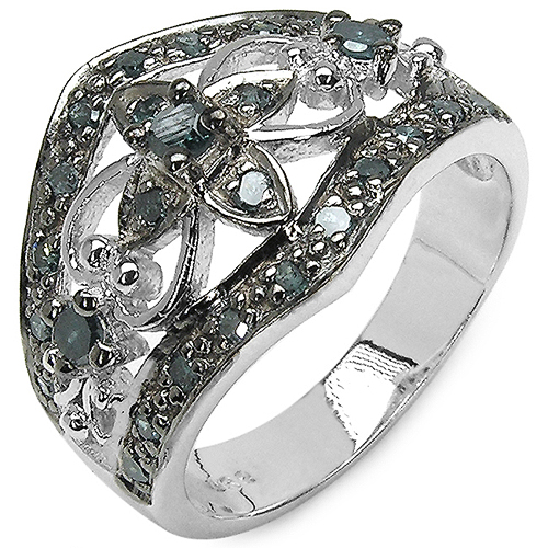 Diamond-0.47 Carat Genuine Blue Diamond .925 Sterling Silver Ring