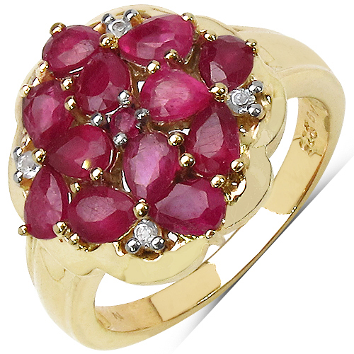 Ruby-2.51 Carat Glass Filled Ruby, Ruby and White Topaz .925 Sterling Silver Ring