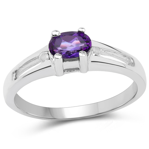 Amethyst-0.46 Carat Genuine Amethyst and White Diamond .925 Sterling Silver Ring