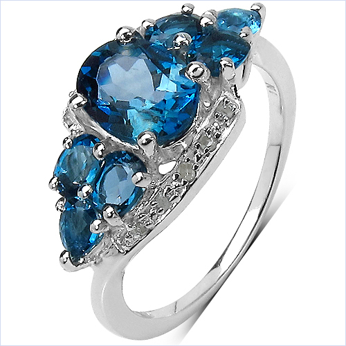 Rings-2.84 Carat Genuine London Blue Topaz and White Diamond .925 Sterling Silver Ring