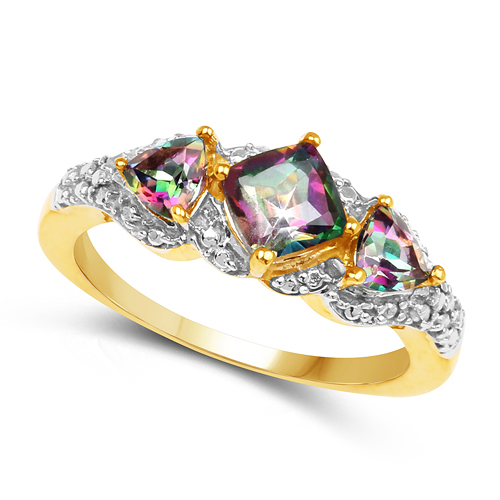 14K Yellow Gold Plated 1.19 Carat Genuine Mystic Quartz.925 Sterling Silver Ring