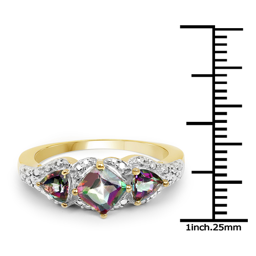 14K Yellow Gold Plated 1.19 Carat Genuine Mystic Quartz.925 Sterling Silver Ring