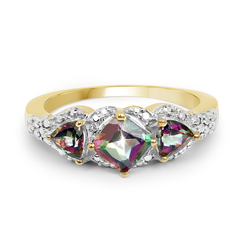 14K Yellow Gold Plated 1.19 Carat Genuine Mystic Quartz.925 Sterling Silver Ring