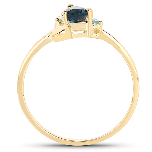 14K Yellow Gold Plated 0.58 Carat Genuine London Blue Topaz and Swiss Blue Topaz .925 Sterling Silver Ring