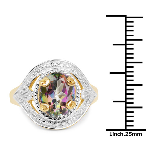 14K Yellow Gold Plated 3.15 Carat Genuine Quartz Mystic .925 Sterling Silver Ring