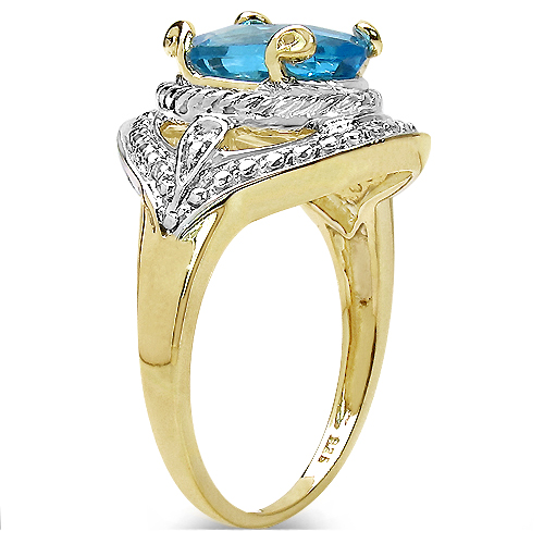 14K Yellow Gold Plated 3.25 Carat Genuine Swiss Blue Topaz .925 Sterling Silver Ring