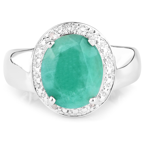 4.72 Carat Genuine Emerald and White Diamond .925 Sterling Silver Ring