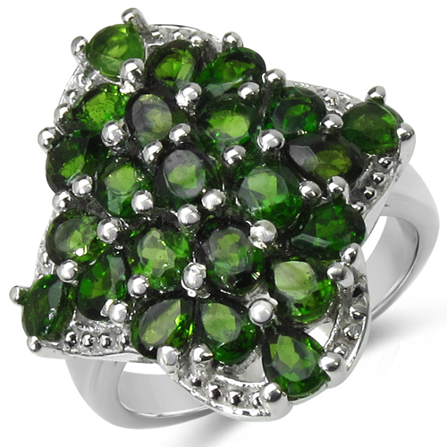 Rings-3.73 Carat Genuine Chrome Diopside .925 Sterling Silver Ring