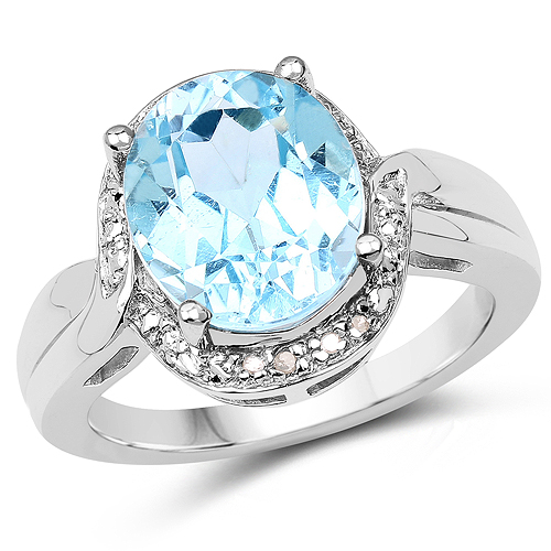 Rings-5.17 Carat Genuine Blue Topaz and White Diamond .925 Sterling Silver Ring