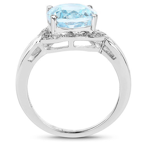 5.17 Carat Genuine Blue Topaz and White Diamond .925 Sterling Silver Ring