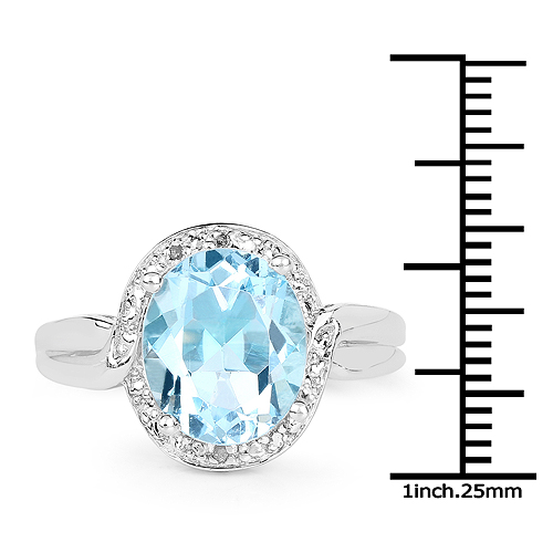 5.17 Carat Genuine Blue Topaz and White Diamond .925 Sterling Silver Ring