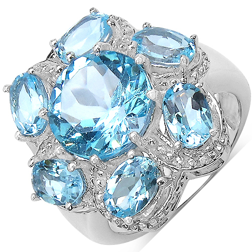 Rings-7.06 Carat Genuine Blue Topaz .925 Sterling Silver Ring