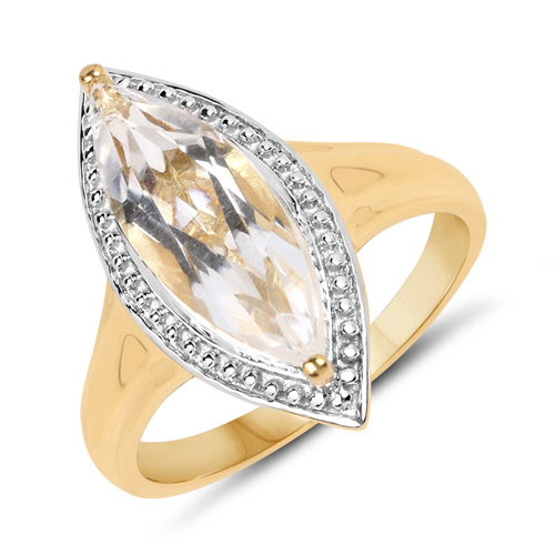 Rings-14K Yellow Gold Plated 2.90 Carat Genuine Crystal Quartz .925 Sterling Silver Ring