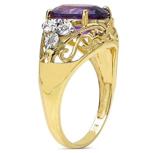 3.23 Carat Genuine Amethyst and White Diamond .925 Sterling Silver Ring