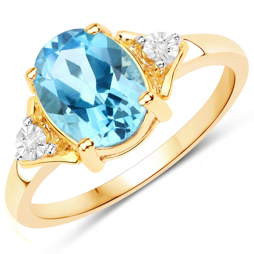 Rings-2.01 Carat Genuine Swiss Blue Topaz and White Zircon .925 Sterling Silver Ring