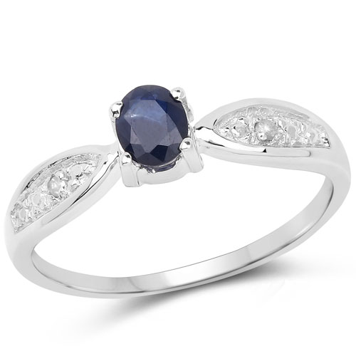 Sapphire-0.41 Carat Genuine Blue Sapphire and White Topaz .925 Sterling Silver Ring