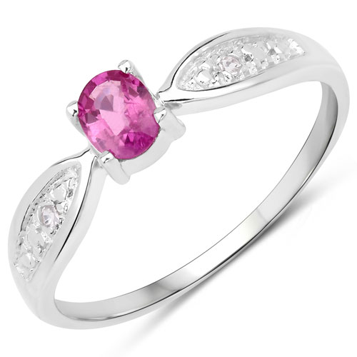 0.37 Carat Genuine Pink Sapphire and White Topaz .925 Sterling Silver Ring