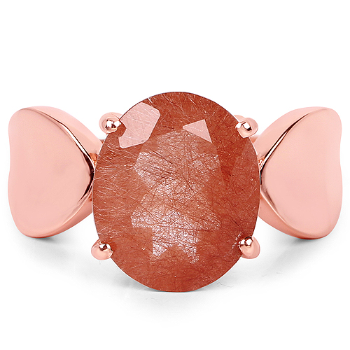 14K Rose Gold Plated 4.50 Carat Genuine Red Rutile .925 Sterling Silver Ring