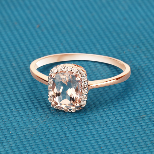 0.99 Carat Genuine Morganite and White Zircon 10K Rose Gold Ring