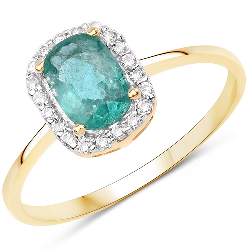 Emerald-1.04 Carat Genuine Zambian Emerald and White Zircon 10K Yellow Gold Ring