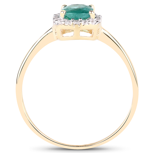 1.04 Carat Genuine Zambian Emerald and White Zircon 10K Yellow Gold Ring