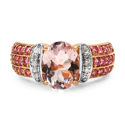 2.76 Carat Genuine Morganite, Pink Sapphire & White Diamond 10K Rose Gold Ring