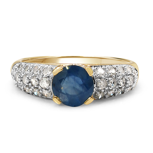 1.56 Carat Genuine Blue Sapphire & White Diamond 10K Yellow Gold Ring