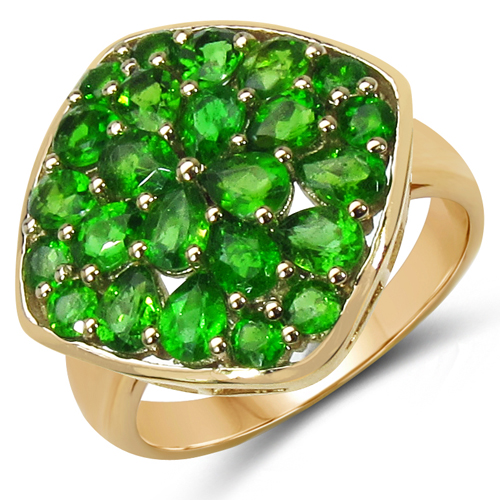 Rings-14K Yellow Gold Plated 2.96 Carat Genuine Chrome Diopside .925 Sterling Silver Ring