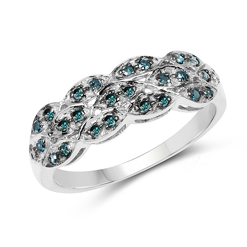 Diamond-0.31 Carat Genuine Blue Diamond .925 Sterling Silver Ring