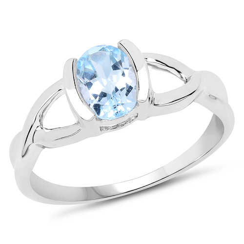 Rings-14K White Gold Plated 0.95 Carat Genuine Blue Topaz .925 Sterling Silver Ring