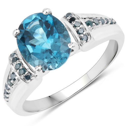 Rings-2.72 Carat Genuine London Blue Topaz and Blue Diamond .925 Sterling Silver Ring