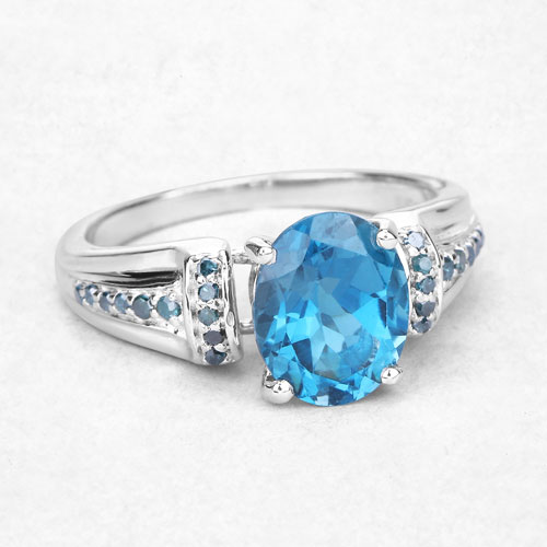 2.72 Carat Genuine London Blue Topaz and Blue Diamond .925 Sterling Silver Ring