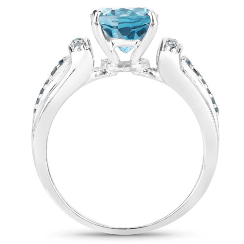2.72 Carat Genuine London Blue Topaz and Blue Diamond .925 Sterling Silver Ring