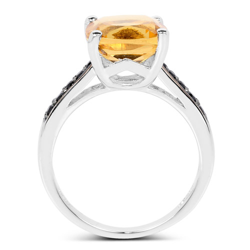 3.90 Carat Genuine Golden Citrine & Black Spinel .925 Sterling Silver Ring