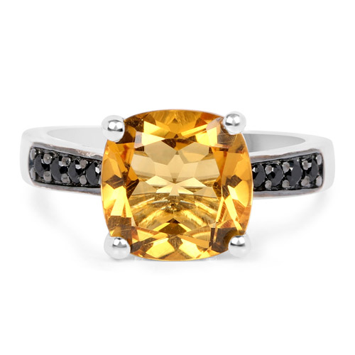3.90 Carat Genuine Golden Citrine & Black Spinel .925 Sterling Silver Ring
